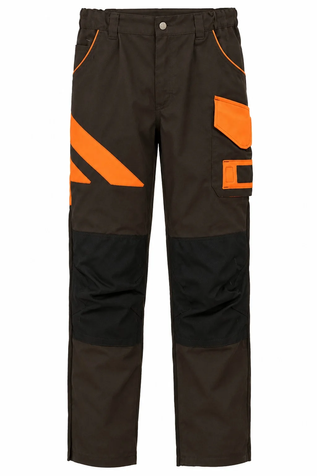 Pantalon bicolore marron et orange, renforts genoux