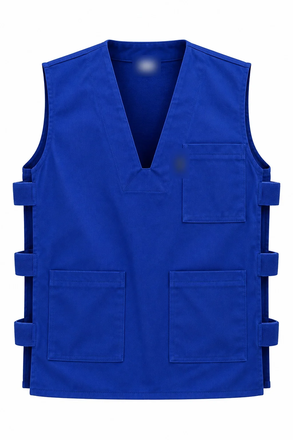 Gilet bleu, pattes de serrage latérales