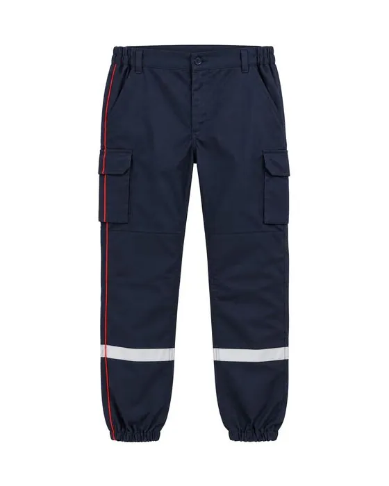 Pantalon marine, bandes réfléchissantes, bas élastiqués